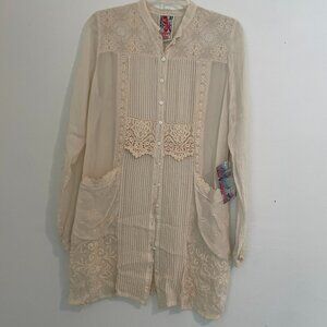 Johnny Was Cream Embroidered Flower Dress